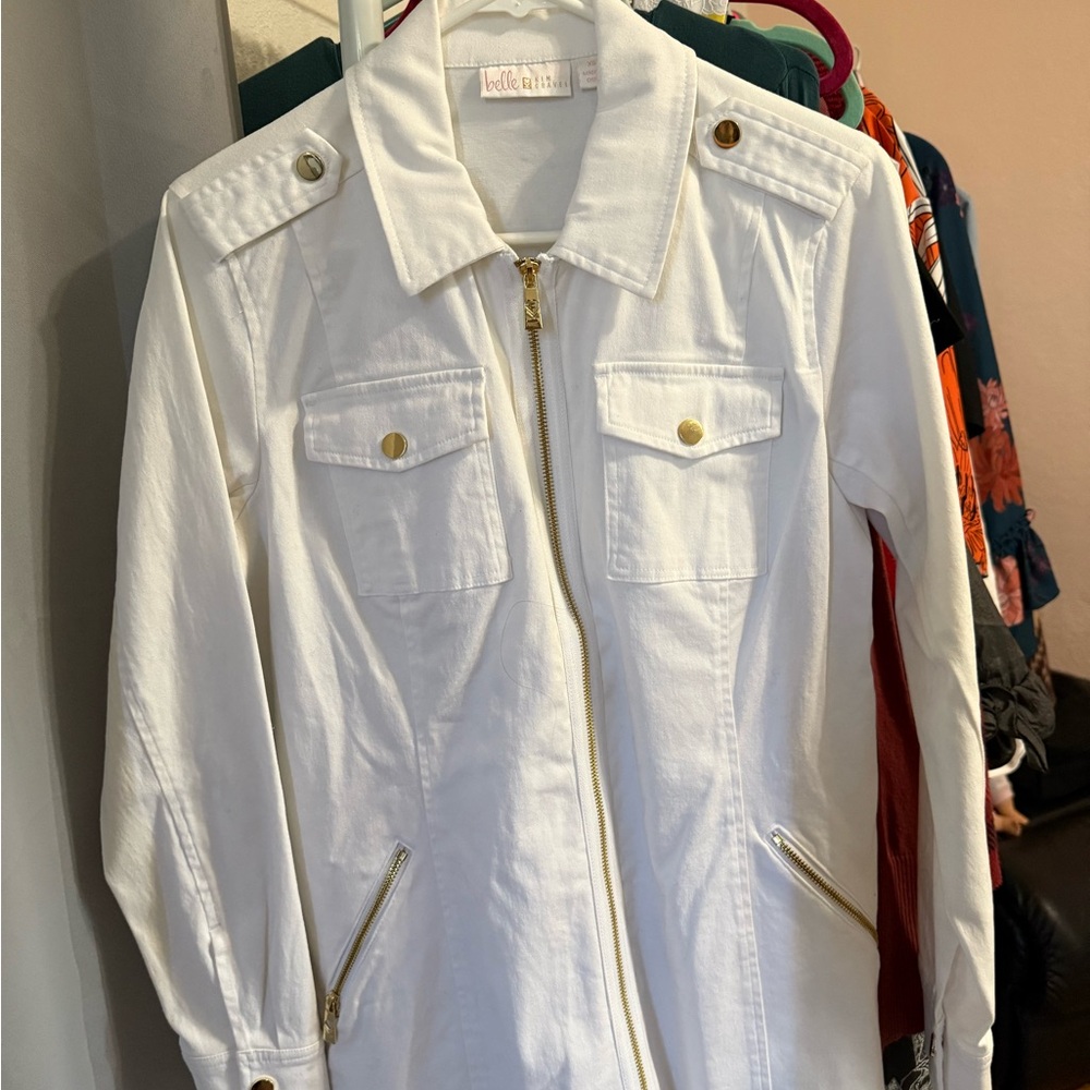 Elle White Utility Jacket with Gold Details